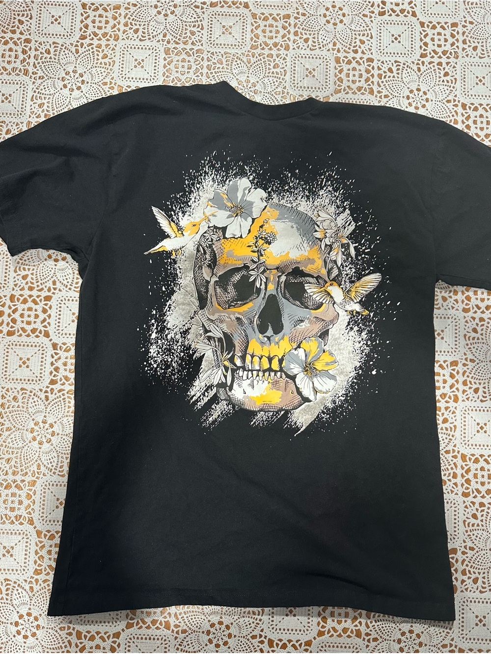 Super Massive Skull Floral Hummingbird Graphic T-Shirt Men’s L